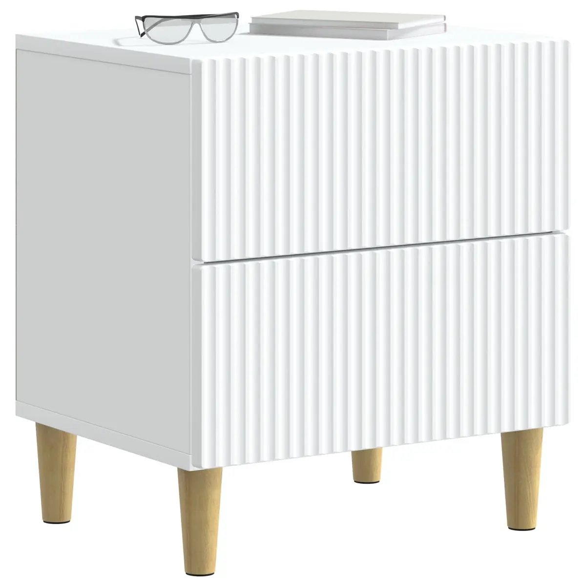 Bedside Cabinet with Two Drawers White 43 x 34.5 x 48 cm Storage Nightstand for Bedroom or Living Room