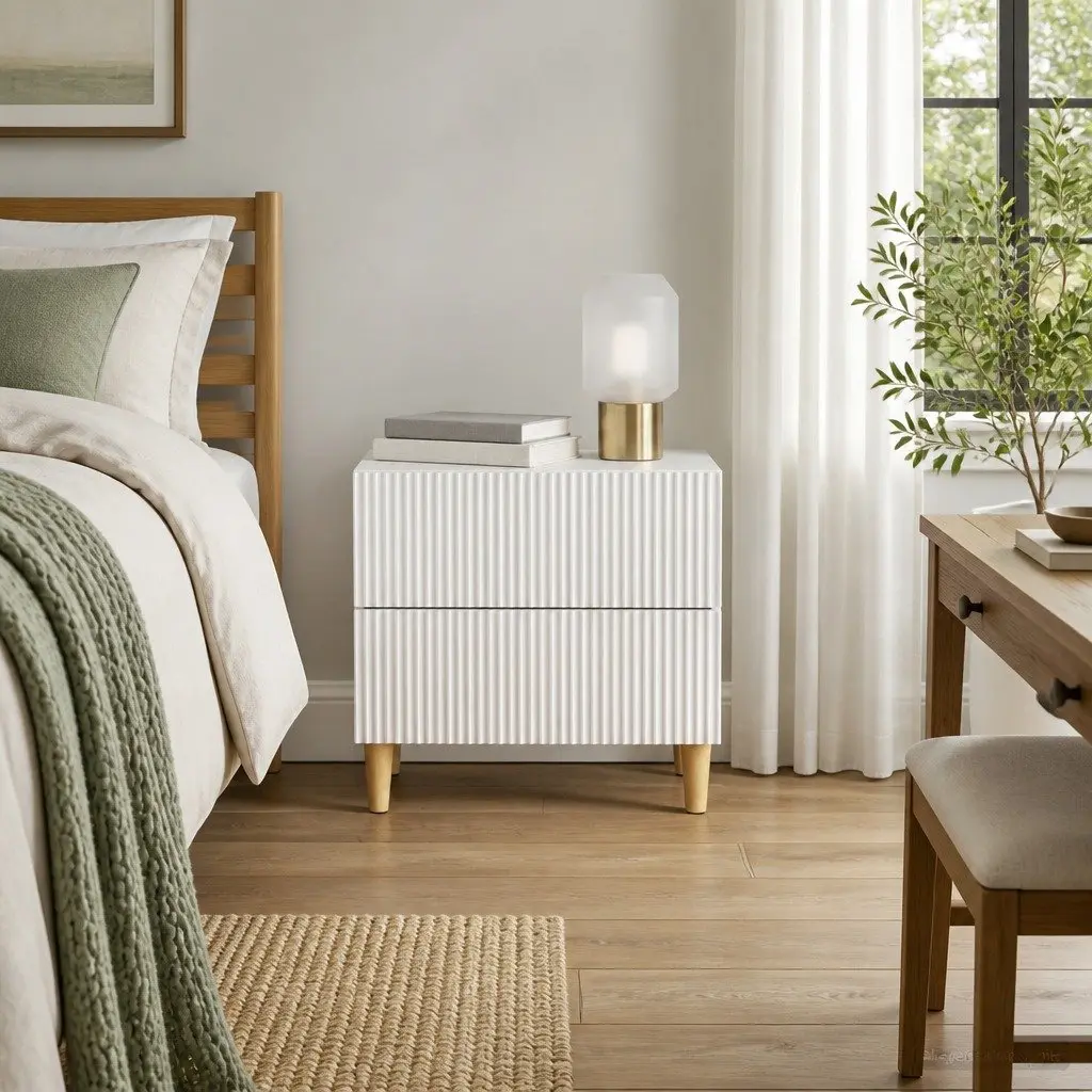 Bedside Cabinet White Engineered Wood Bedroom Storage Table 62x34.5x48cm