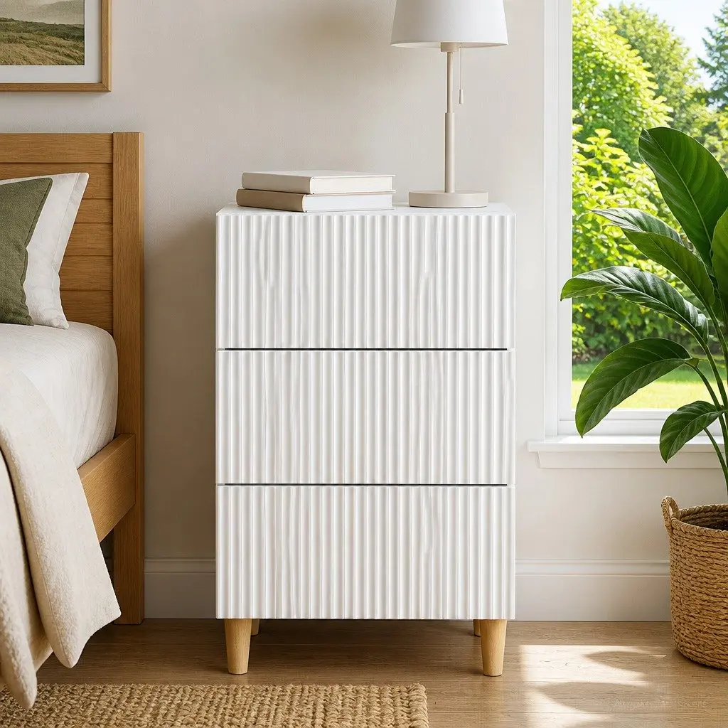 Bedside Cabinet White Bedroom Nightstand Side Table 43 x 41 x 66.5 cm