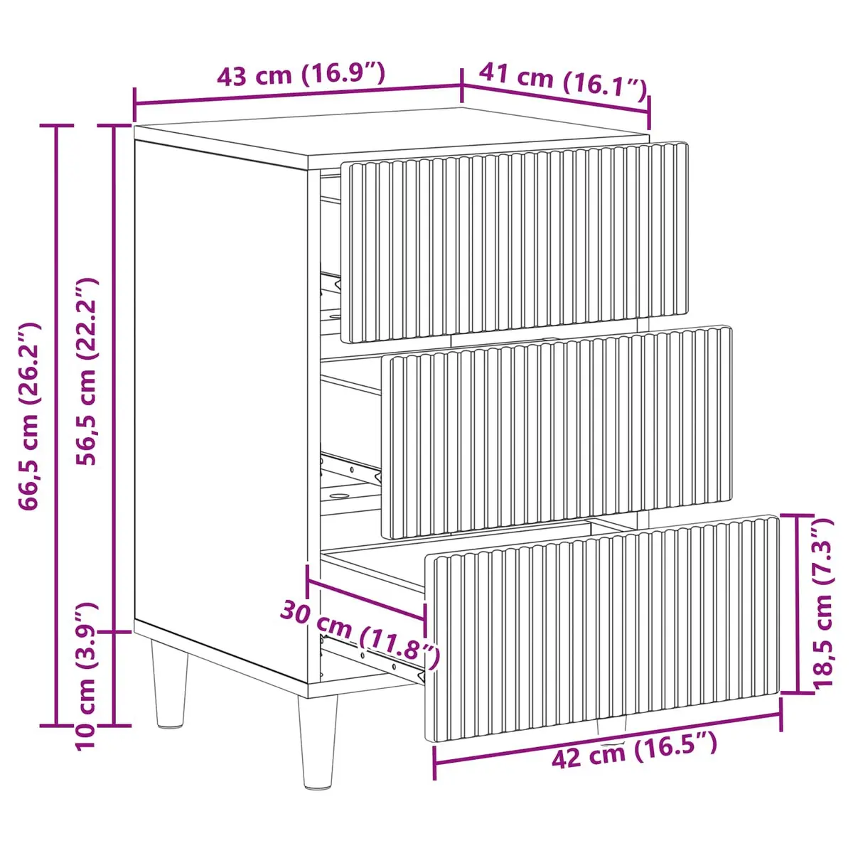 Bedside Cabinet White Bedroom Nightstand Side Table 43 x 41 x 66.5 cm