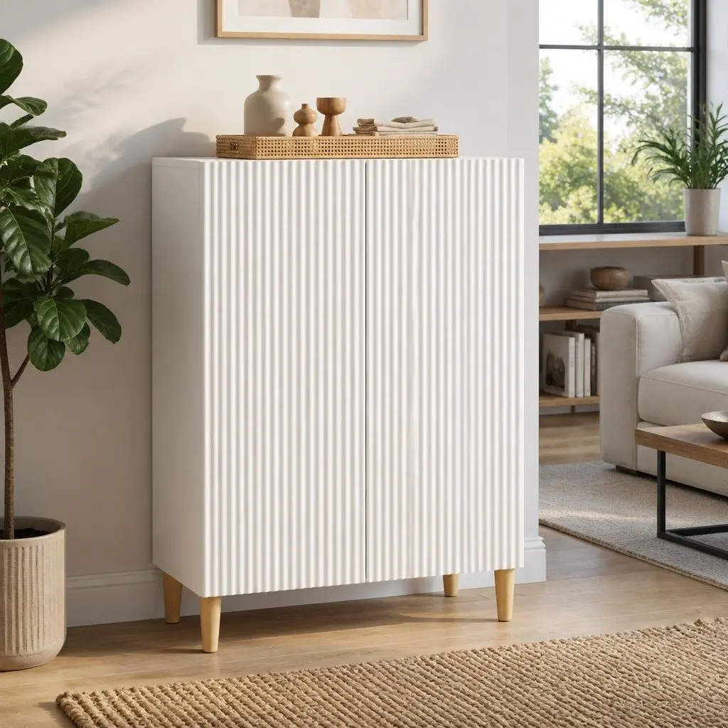 White Storage Cabinet 66cm Wide x 90cm Tall, Engineered Wood