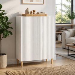 White Storage Cabinet 66cm Wide x 90cm Tall, Engineered Wood