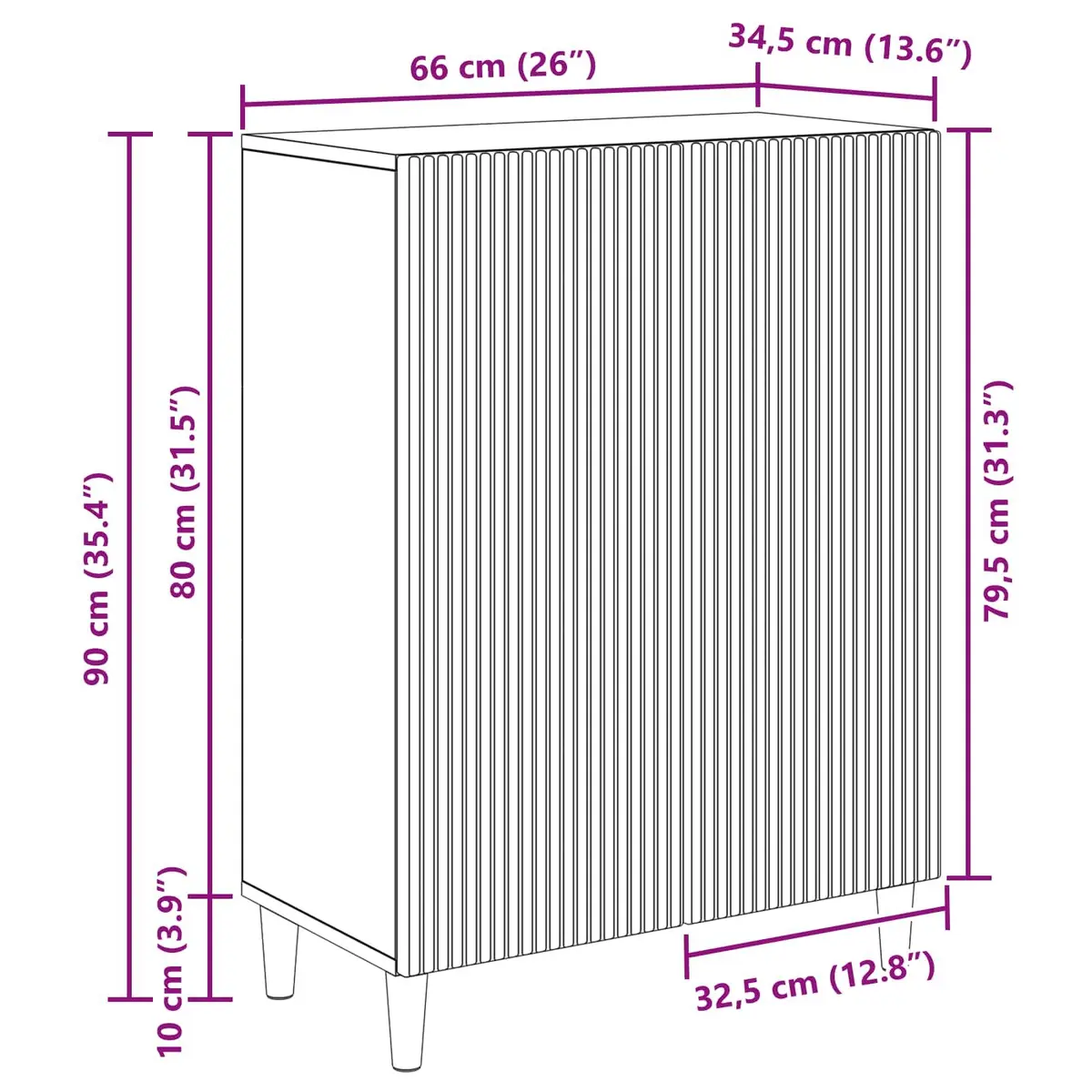White Storage Cabinet 66cm Wide x 90cm Tall, Engineered Wood