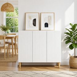 White Sideboard Storage Cabinet - 89 x 34.5 x 80 cm