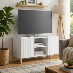 Dimensions Focused White TV Cabinet with Swing Doors