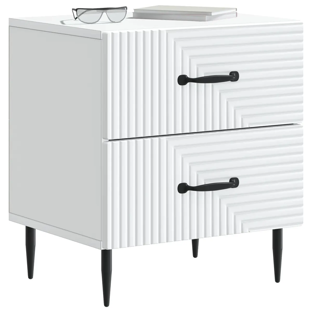 Bedside Cabinet White Bedroom Storage Nightstand Drawers Metal Legs Modern