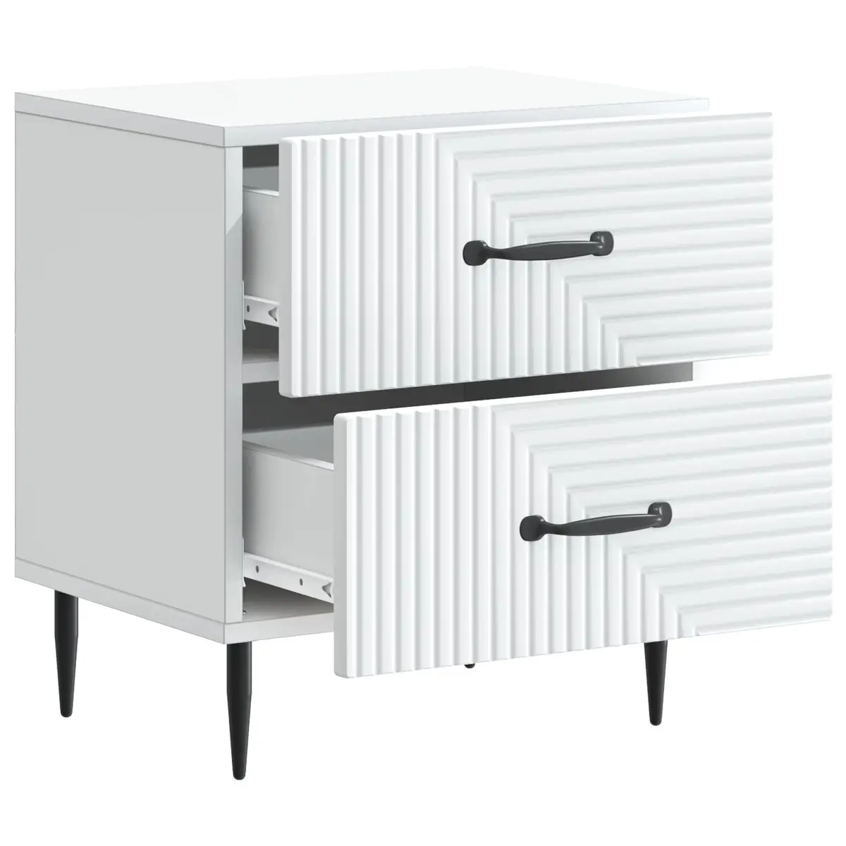 Bedside Cabinet White Bedroom Storage Nightstand Drawers Metal Legs Modern