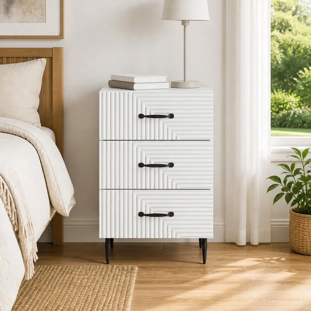 Bedside Cabinet White Nightstand with Drawer Storage Bedroom 43 x 41 x 66.5 cm