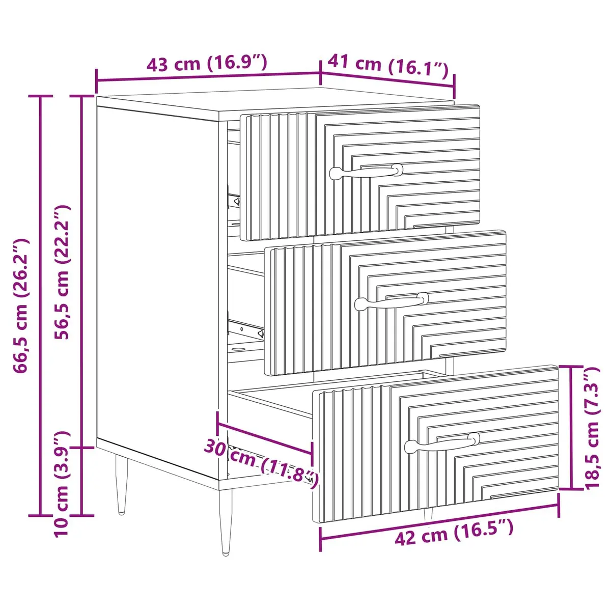 Bedside Cabinet White Nightstand with Drawer Storage Bedroom 43 x 41 x 66.5 cm
