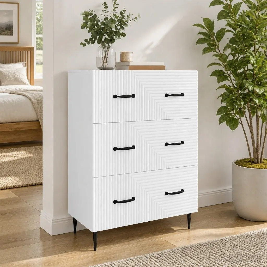 Drawer Cabinet White Living Room Bedroom 66 x 34.5 x 89.5 cm Storage Furniture Engineered Wood