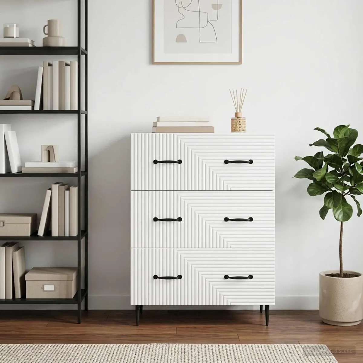 Drawer Cabinet White Living Room Bedroom 66 x 34.5 x 89.5 cm Storage Furniture Engineered Wood