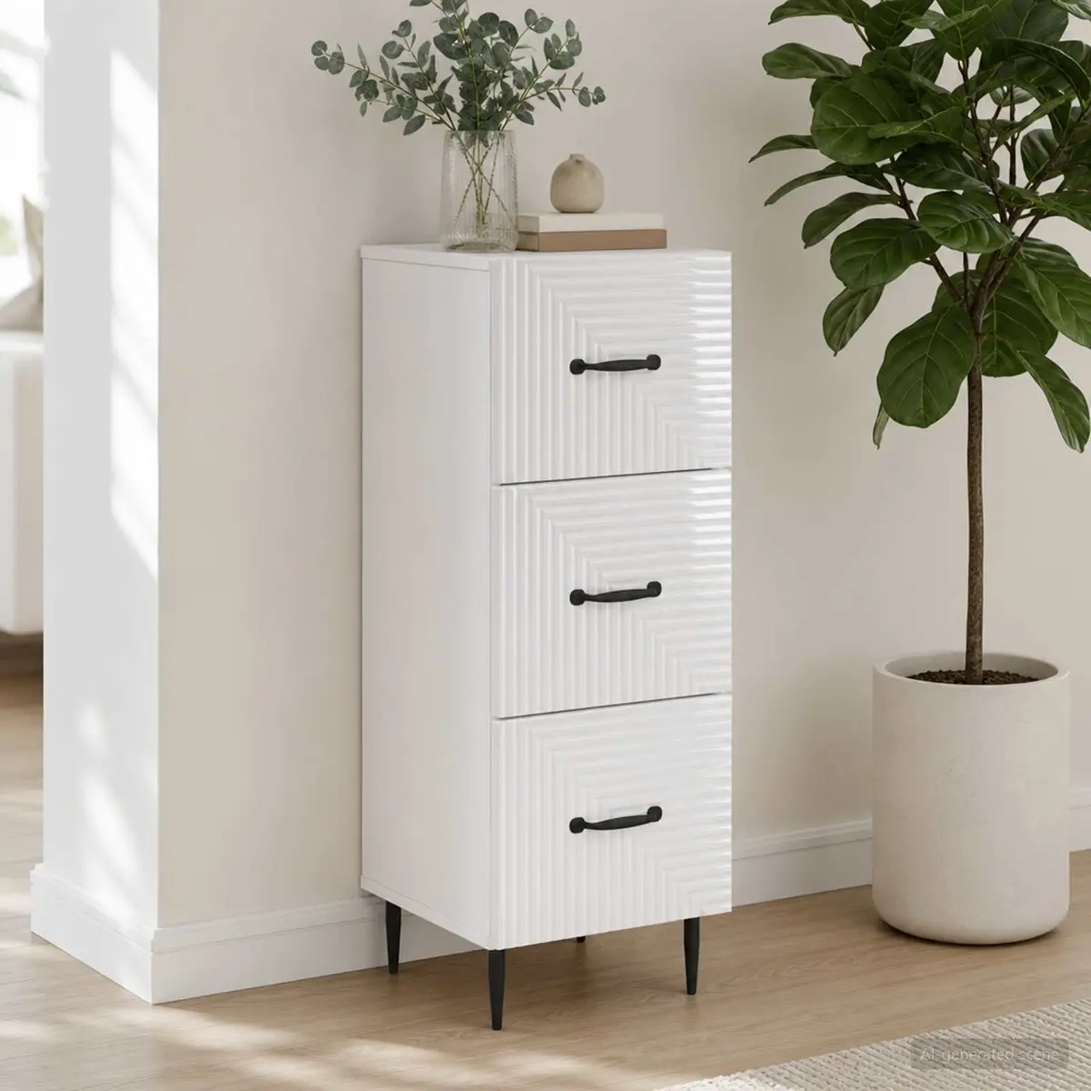 Drawer Cabinet Storage Unit for Bedroom Living Room 33 x 34.5 x 89.5 cm White