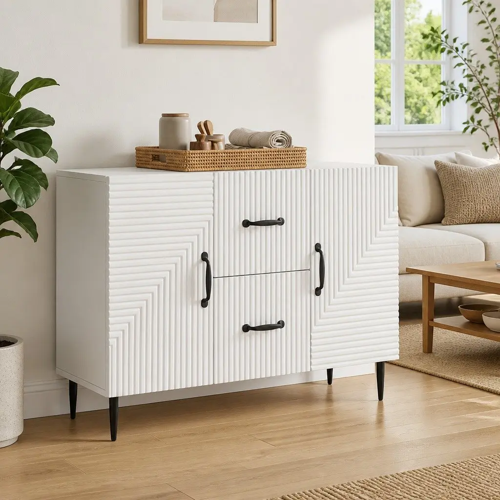 White Sideboard Storage Cabinet for Dining Living Room Engineered Wood 89 x 34.5 x 60 cm