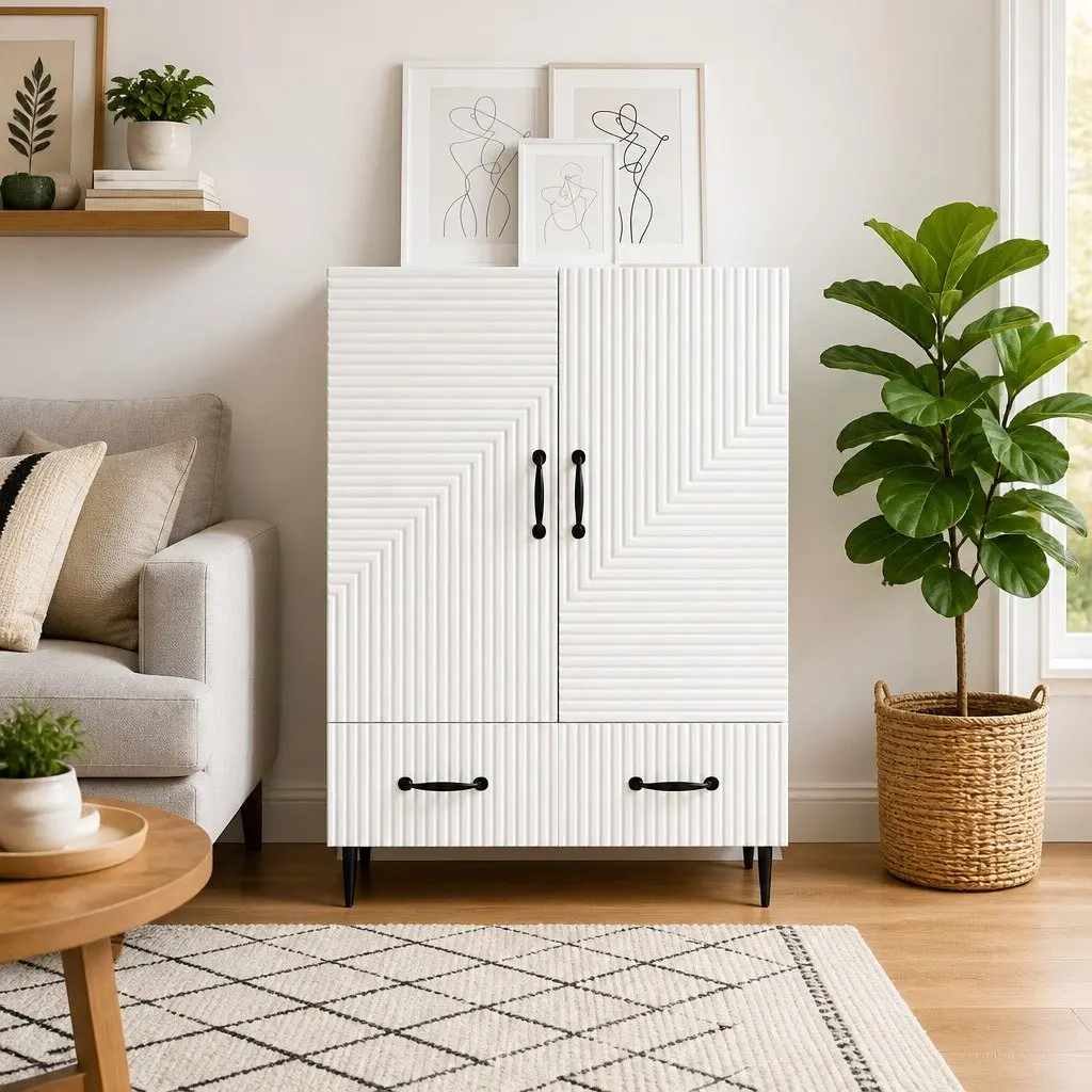 Sideboard Storage Cabinet Living Room Dining White Engineered Wood 66 x 34.5 x 95 cm
