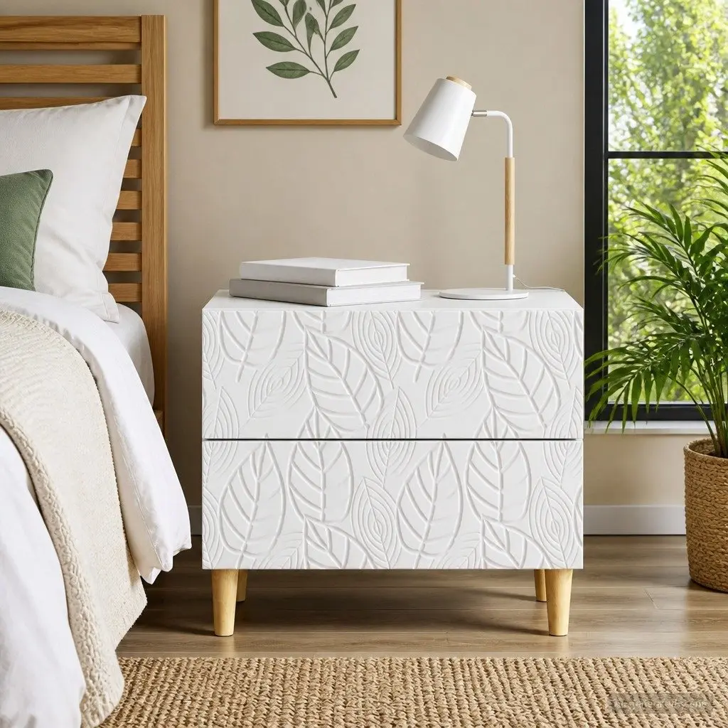 Bedside Table White 62 x 34.5 x 48 cm Modern Engineered Wood Drawers Storage