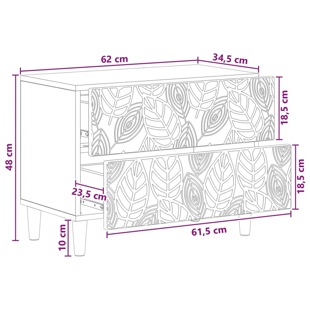 Bedside Table White 62 x 34.5 x 48 cm Modern Engineered Wood Drawers Storage