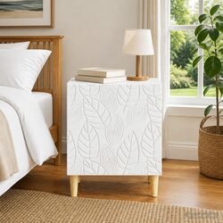 White Bedside Table: 43 x 34.5 x 50 cm, Solid Eucalyptus