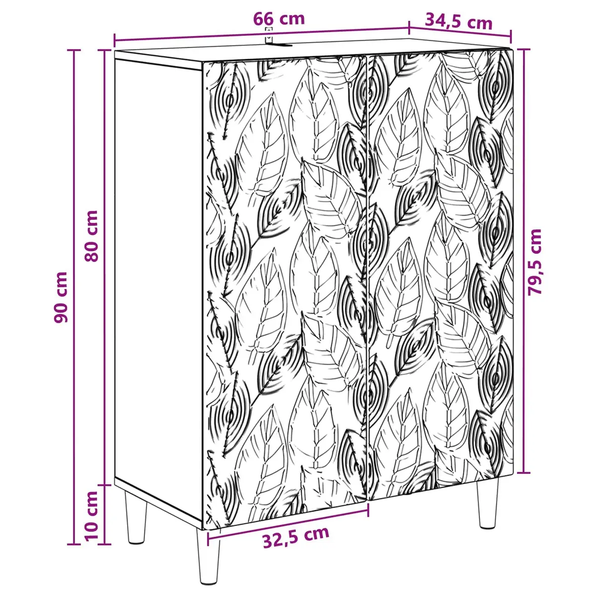White Sideboard Cabinet Storage Unit for Living Room Dining Area 66 x 34.5 x 90 cm