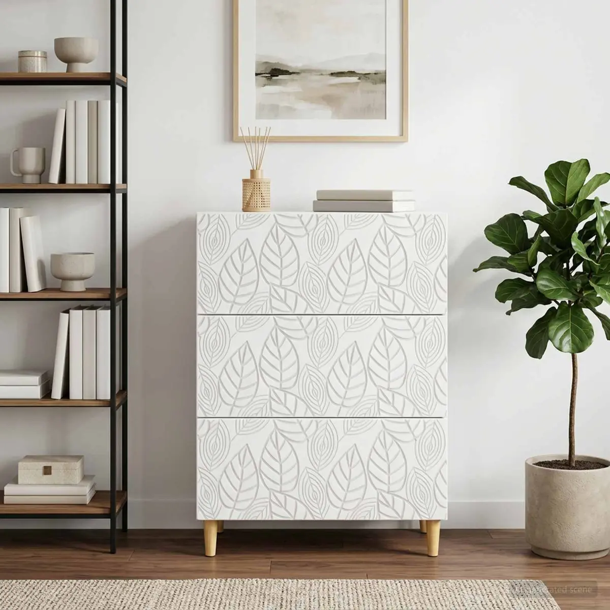 Drawer Cabinet Storage Living Room White Rectangular Engineered Wood 66 x 34.5 x 90 cm