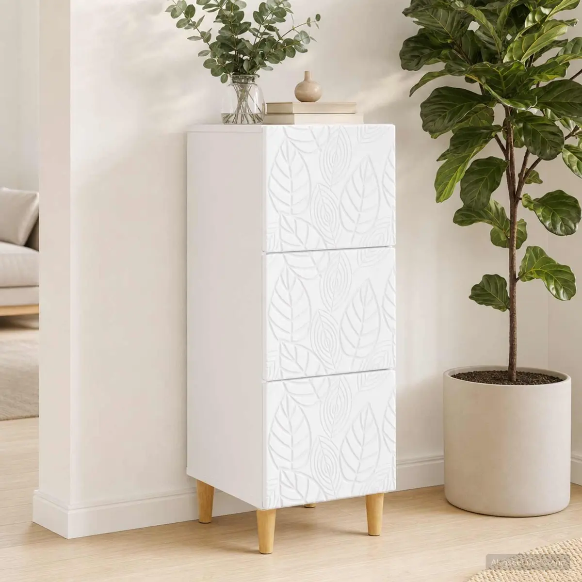 Drawer Cabinet White Storage Unit with Engineered Wood Frame Hallway Living