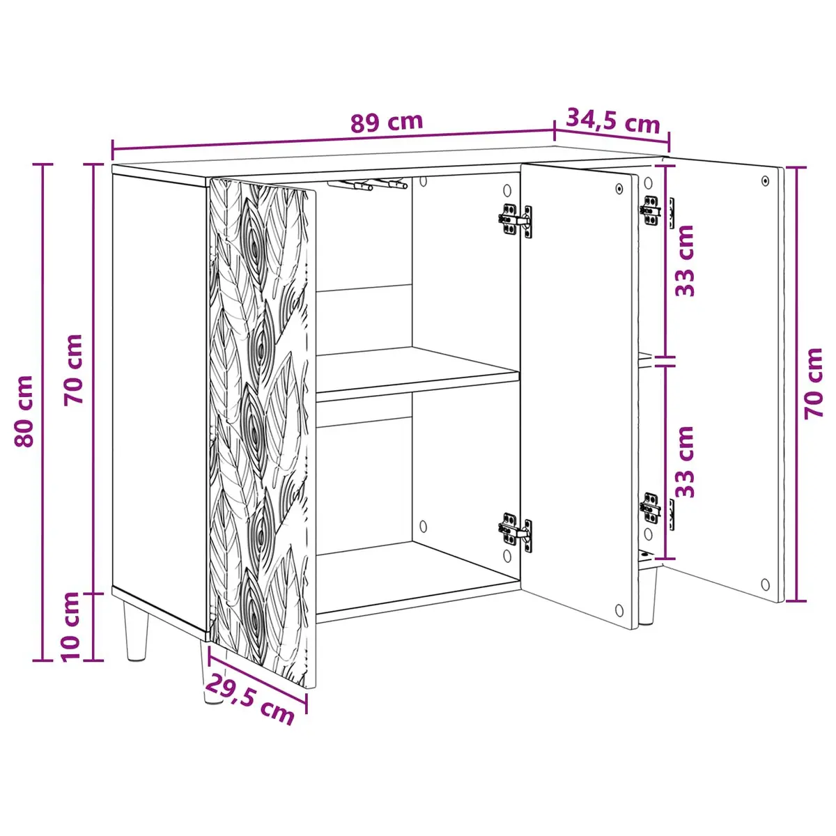 Sideboard White Living Room 89 x 34.5 x 80 cm Storage Cabinet