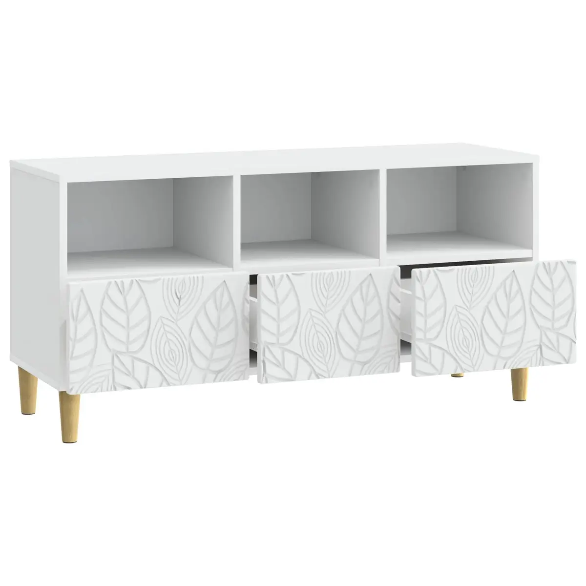 White TV Cabinet with Solid Eucalyptus Legs