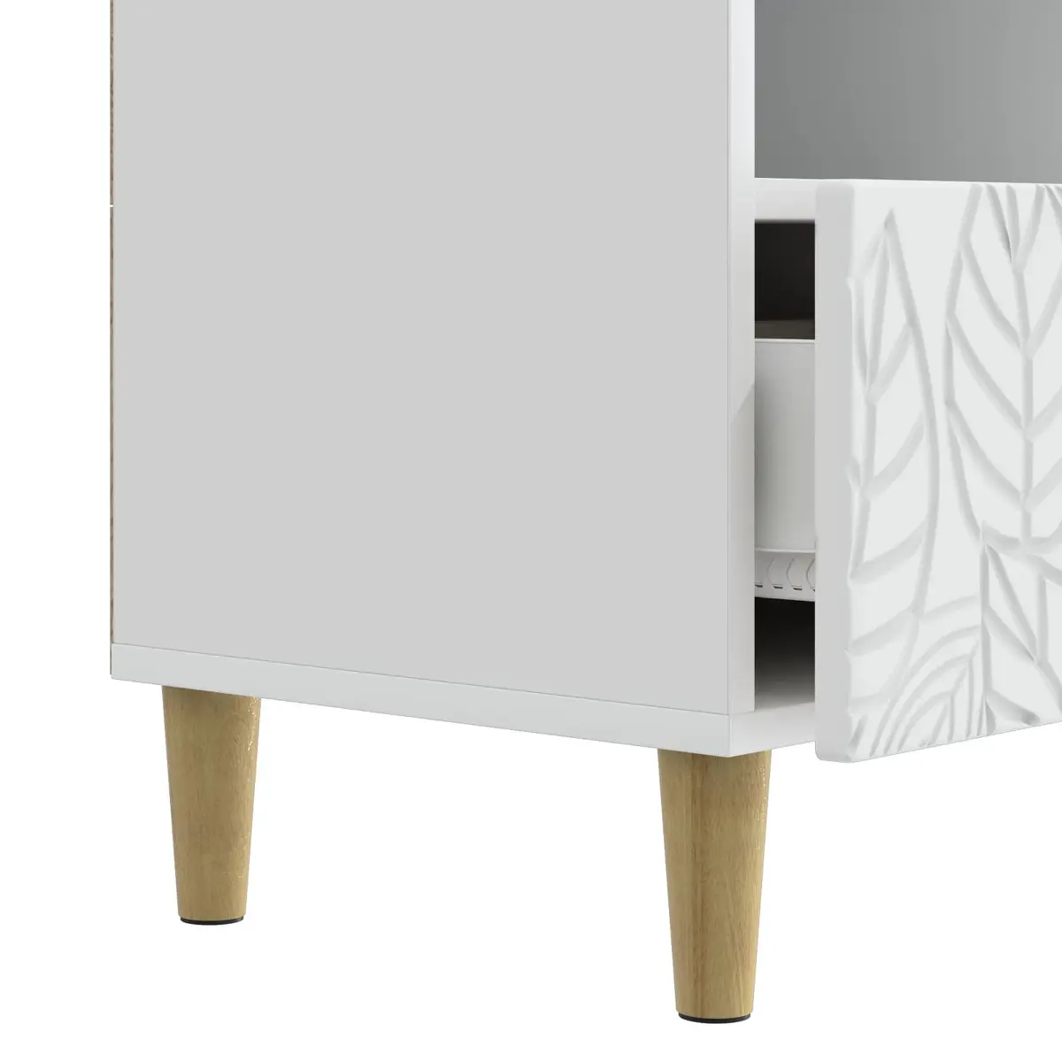 White TV Cabinet with Solid Eucalyptus Legs