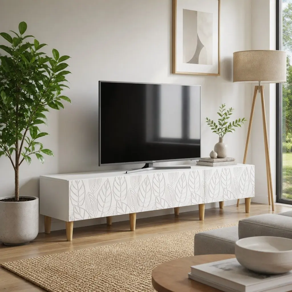 TV Cabinet Lounge 147 x 34.5 x 30 cm White Engineered Wood Storage Unit