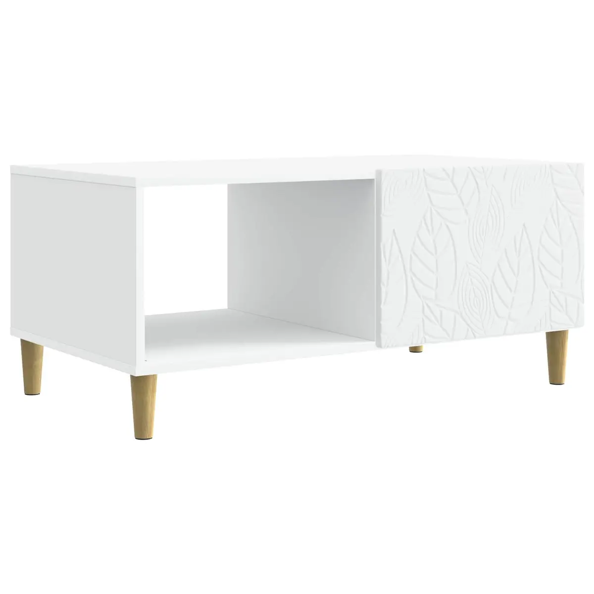 Coffee Table White Rectangular Living Room Accent Table with Storage Shelf