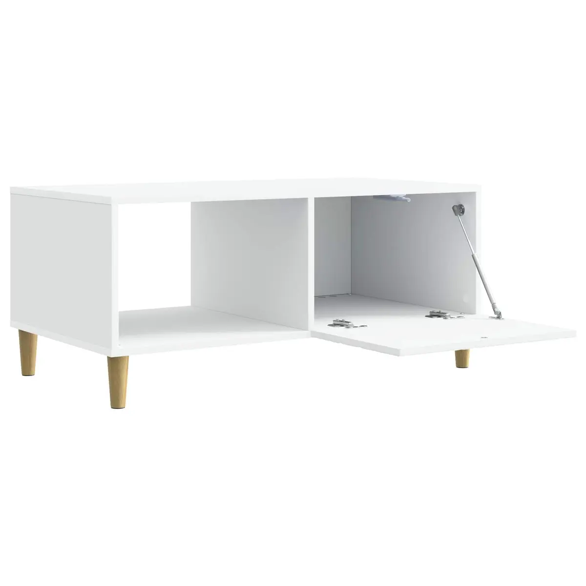 Coffee Table White Rectangular Living Room Accent Table with Storage Shelf