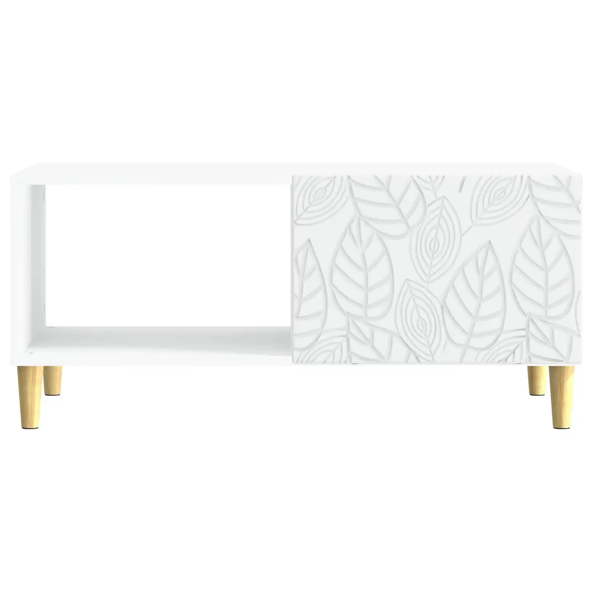Coffee Table White Rectangular Living Room Accent Table with Storage Shelf