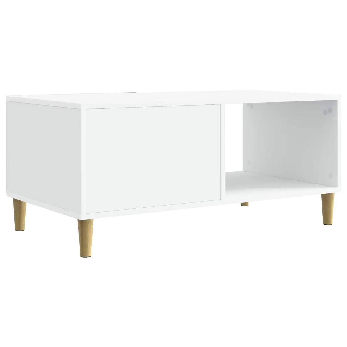 Coffee Table White Rectangular Living Room Accent Table with Storage Shelf