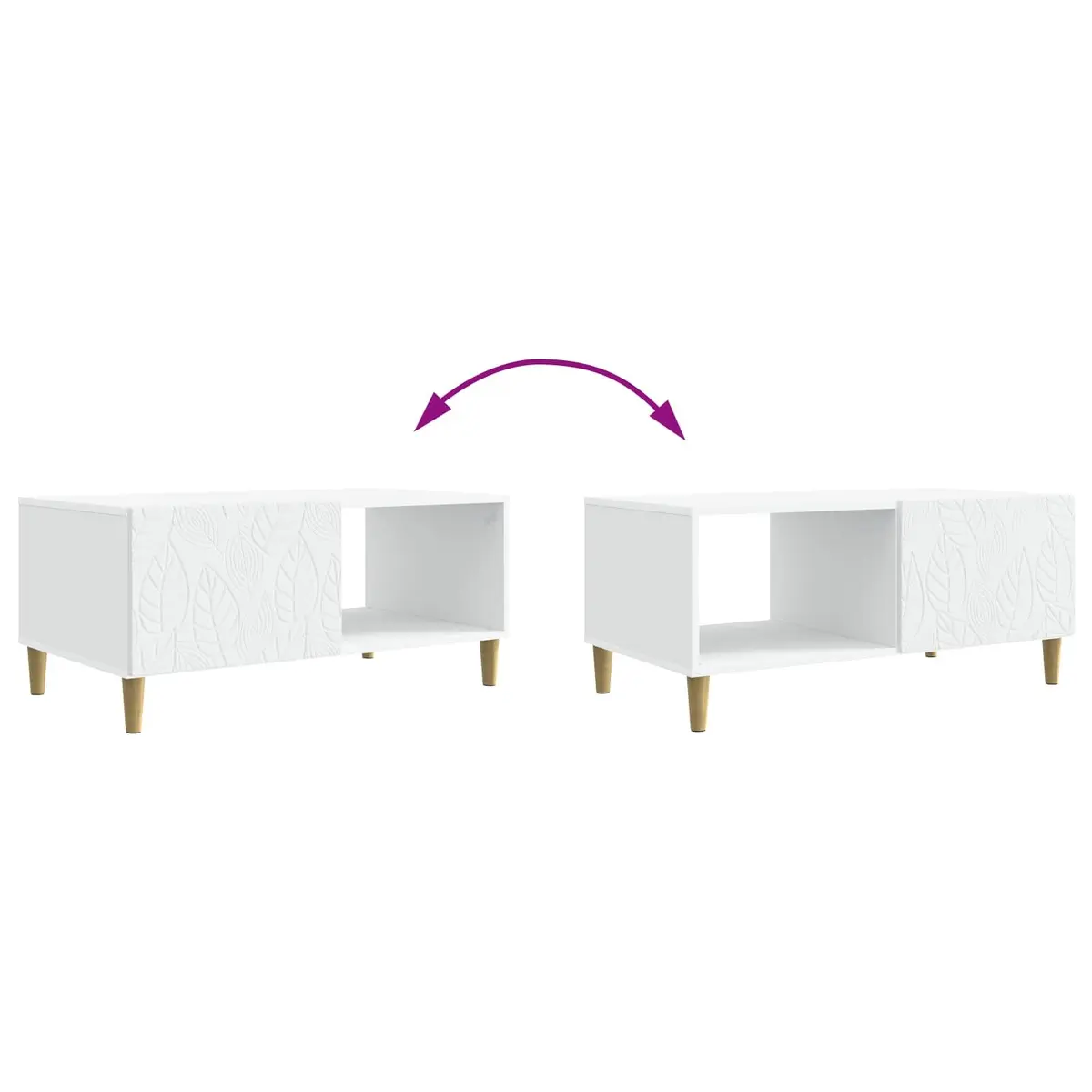Coffee Table White Rectangular Living Room Accent Table with Storage Shelf