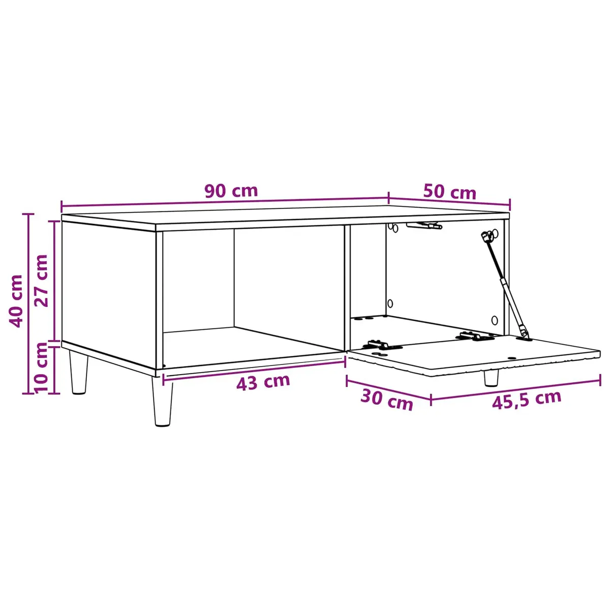 Coffee Table White Rectangular Living Room Accent Table with Storage Shelf