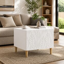 Coffee Table White Modern Design Engineered Wood Storage Drawer Living Room