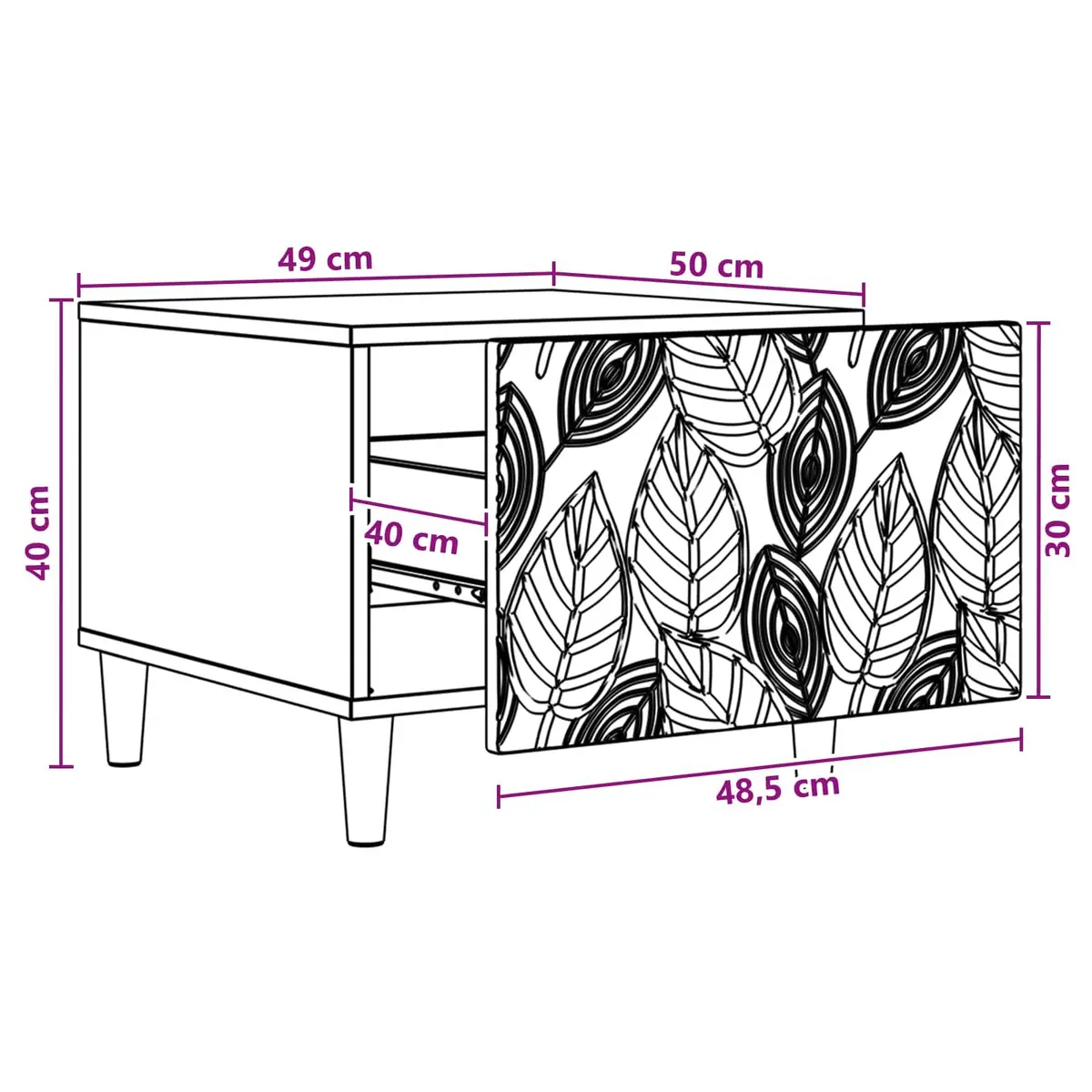 Coffee Table Living Room White Engineered Wood Storage Drawer 50 x 49 x 40 cm