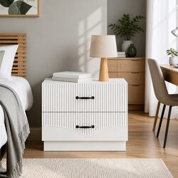 Bedside Cabinet White Modern Bedroom Nightstand Storage Drawers Engineered Wood