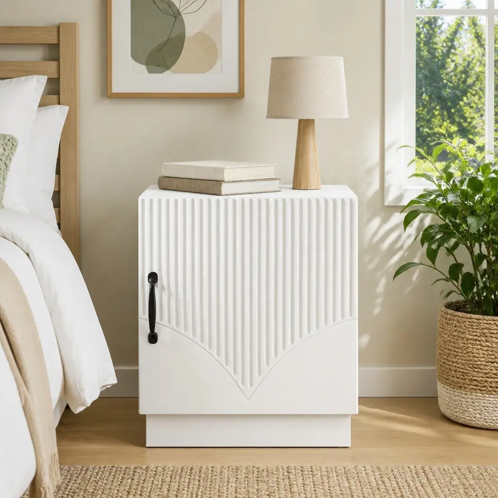 43 x 34.5 x 47 cm White Bedside Table with Storage