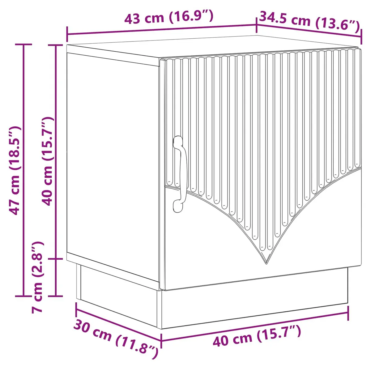 43 x 34.5 x 47 cm White Bedside Table with Storage