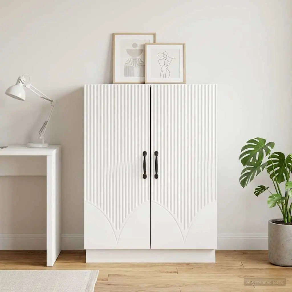 White Sideboard Buffet Storage Cabinet Engineered Wood Dining Room Living Space