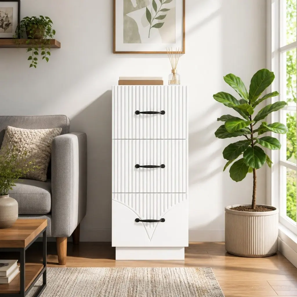 Drawer Cabinet White Storage Furniture Engineered Wood 33x34.5x87cm Bedroom