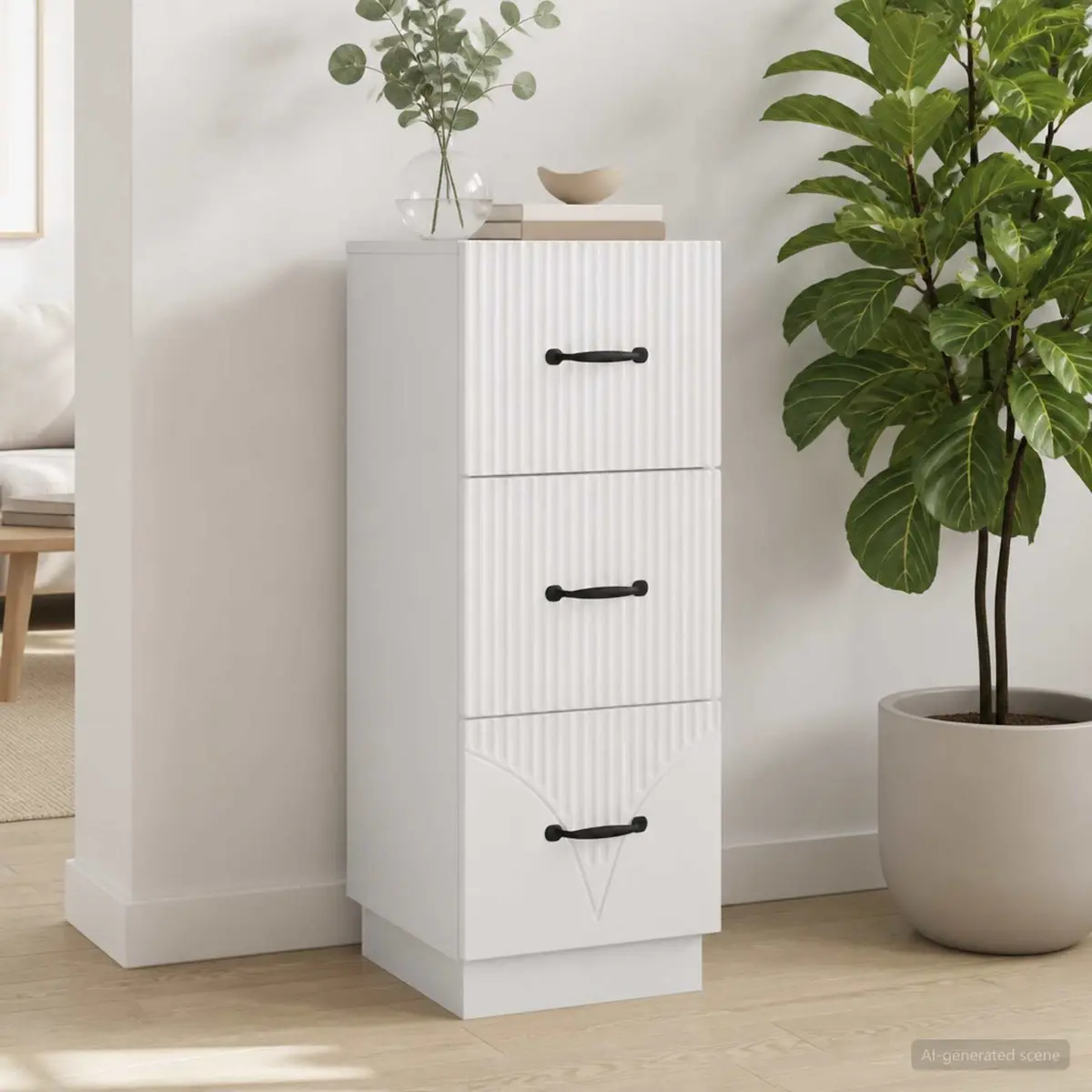 Drawer Cabinet White Storage Furniture Engineered Wood 33x34.5x87cm Bedroom
