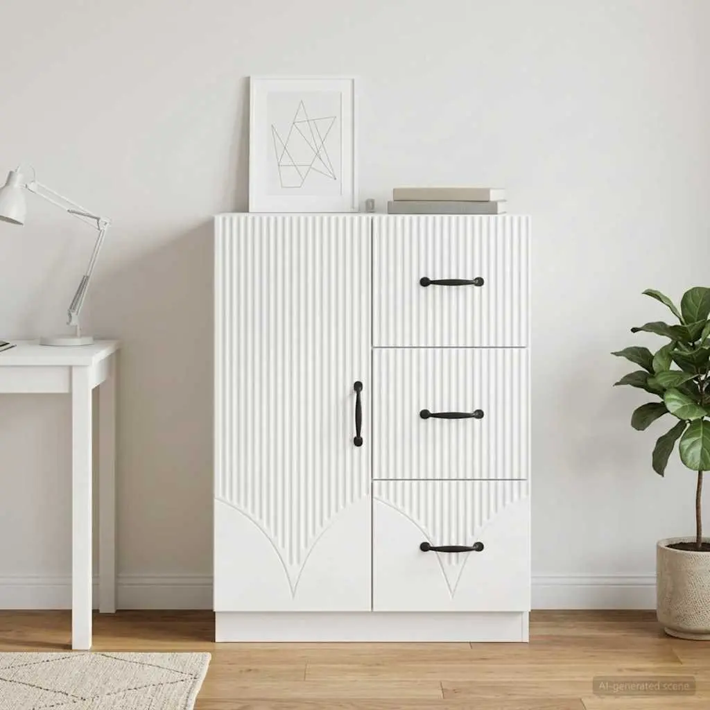 Storage Sideboard Engineered Wood White 66 x 34.5 x 87 cm Buffet Unit for Dining Room Living Area Entryway with Compartments Drawers Shelves
