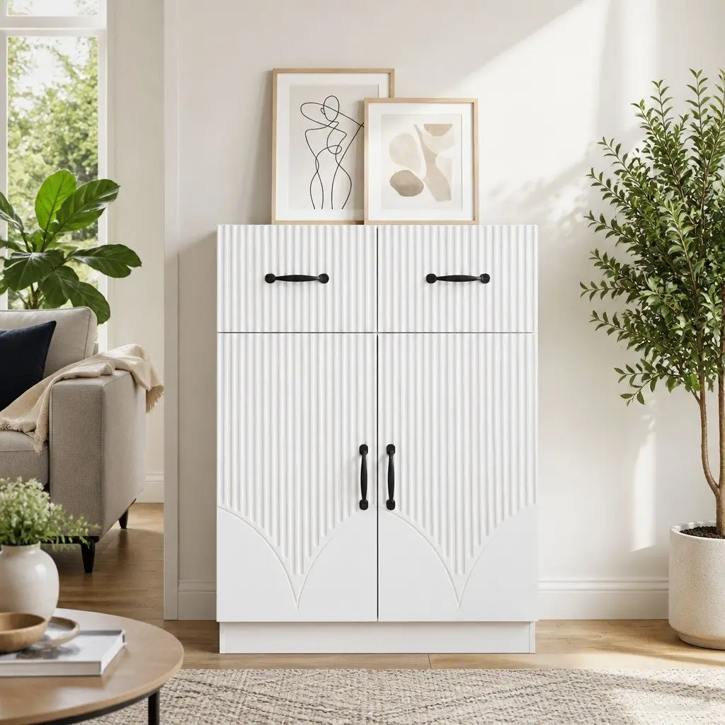 Sideboard for Living Room Dining Area Hallway White 66 x 34.5 x 87 cm Storage Cabinet Buffet with Shelves Doors