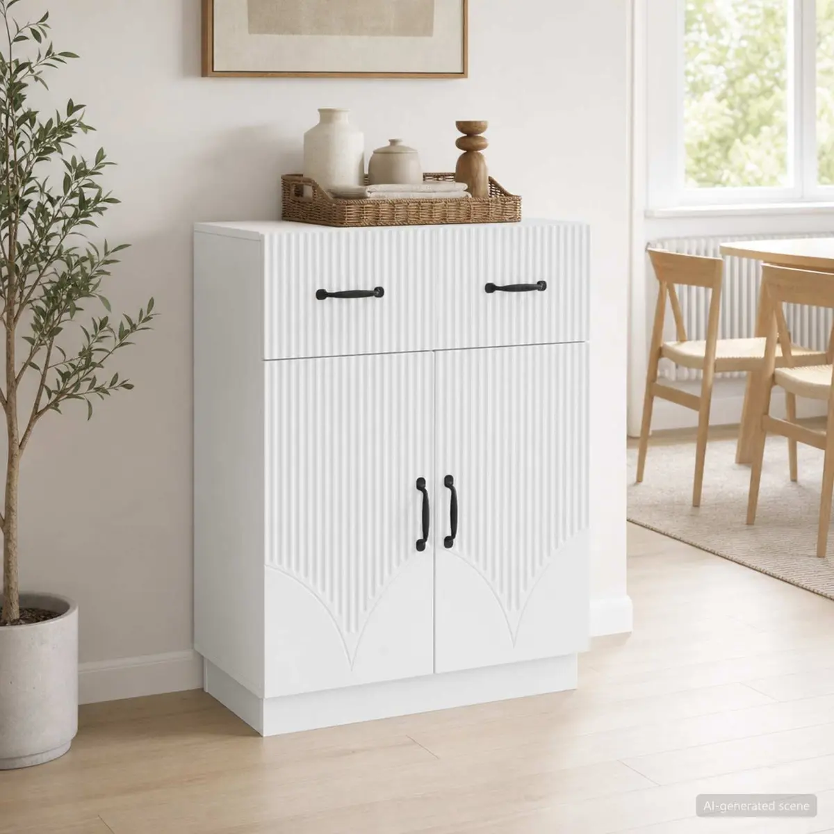 Sideboard for Living Room Dining Area Hallway White 66 x 34.5 x 87 cm Storage Cabinet Buffet with Shelves Doors