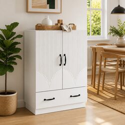 White Sideboard Storage Cabinet 66cm Engineered Wood Buffet Dining Room