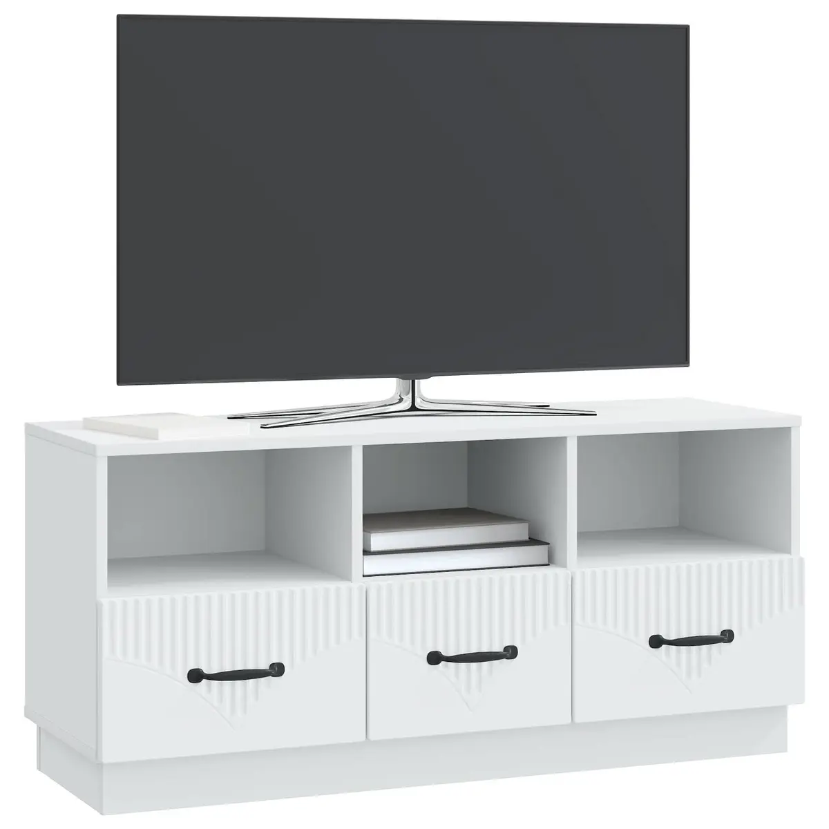 TV Cabinet Living Room White Engineered Wood Storage Unit with Drawer
