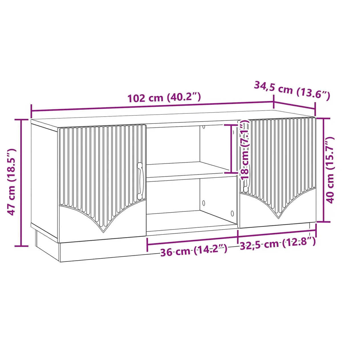 White TV Cabinet Entertainment Centre for Living Room 102 x 34.5 x 47 cm