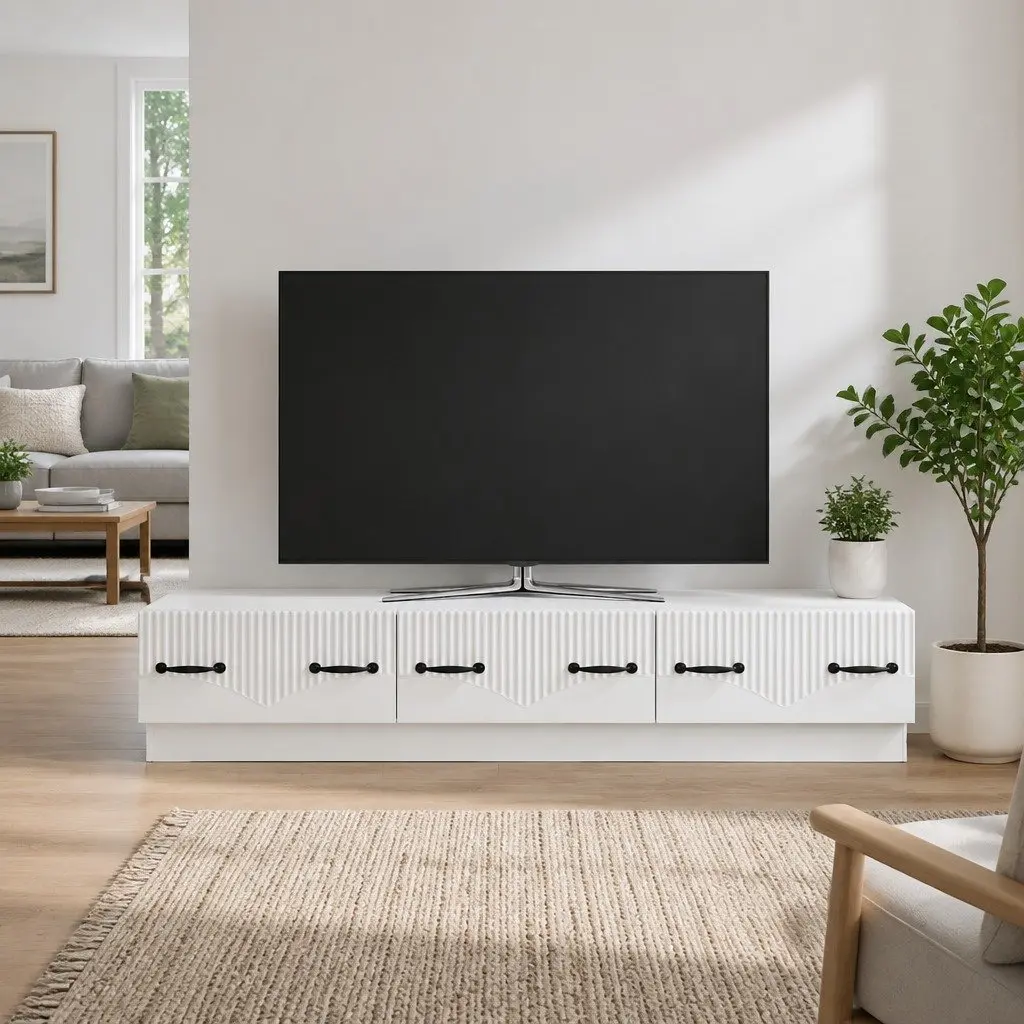 TV Cabinet Entertainment Unit Living Room White Engineered Wood 147 x 34.5 x 27 cm