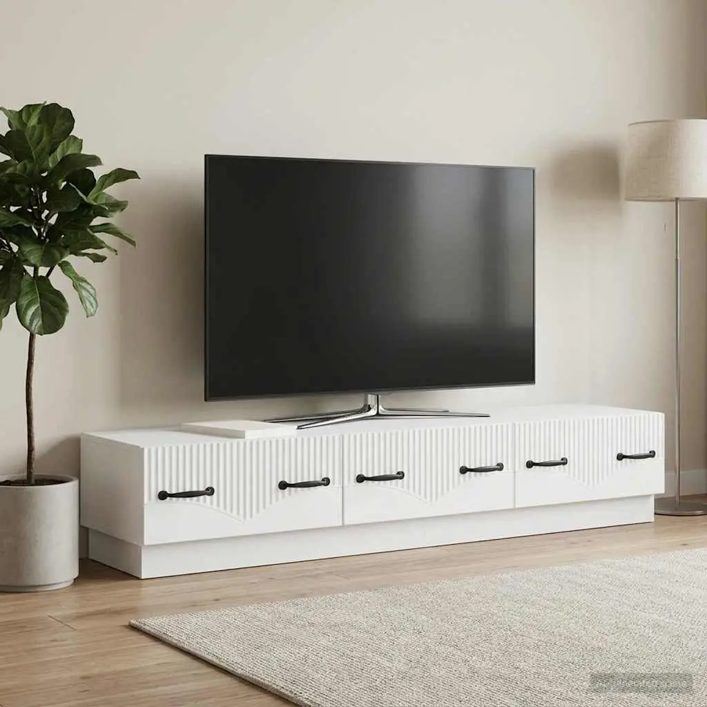 TV Cabinet Entertainment Unit Living Room White Engineered Wood 147 x 34.5 x 27 cm